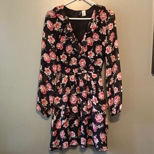 H&M Floral Long Sleeve Dress - Black and Pink